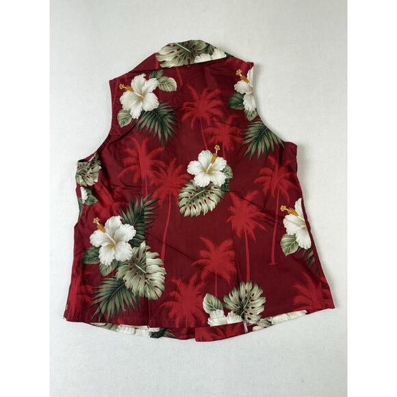 Vtg 90s Pacific Legends Hawaii Womens Red‎ Hibiscus Floral Top Pants Set Coastal - Picture 3 of 16